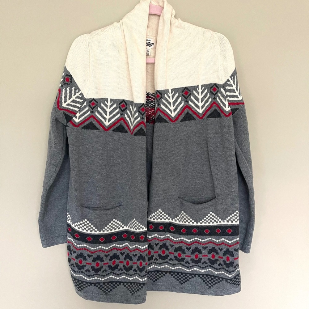 Hatley Heritage Holiday Fair Isle Open Cardigan w/ Pockets M 100% Cotton NEW!